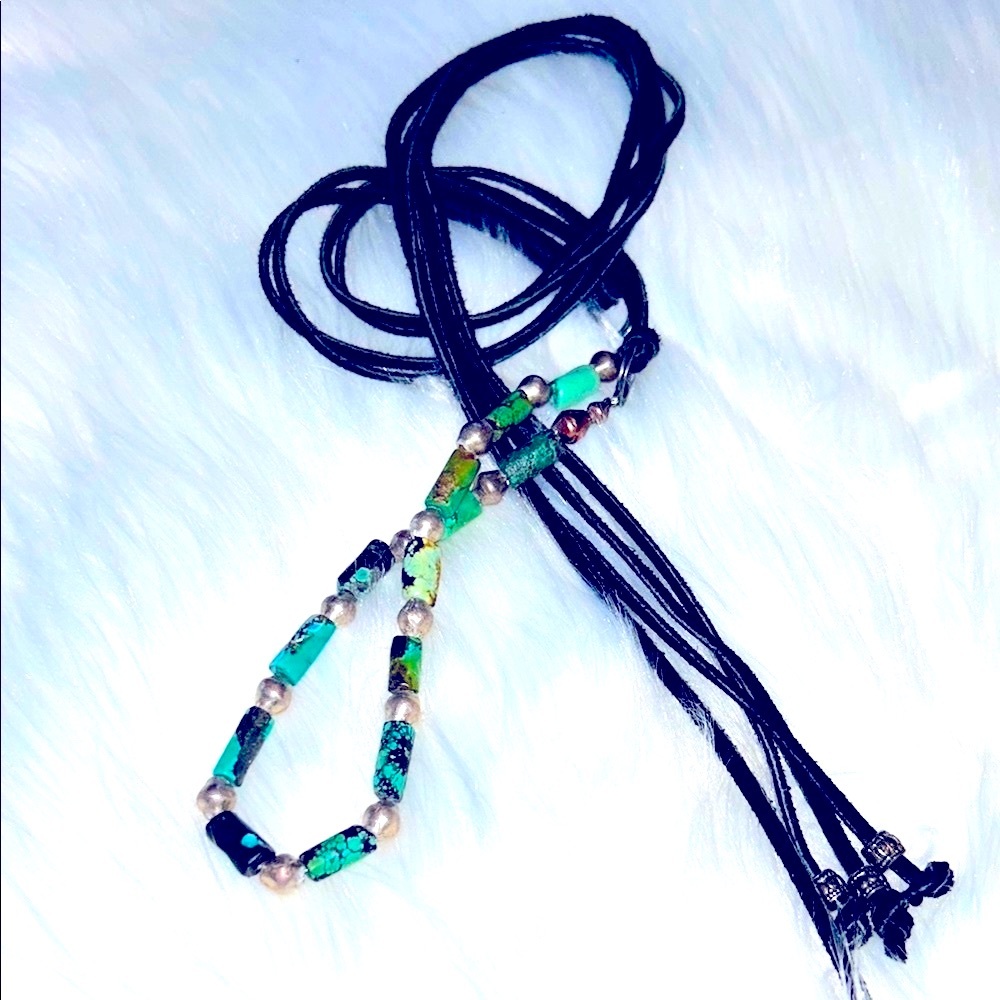💚💙Boho Turquoise & Sterling Silver Beaded Choker Necklace💚💙